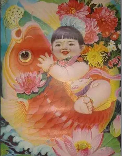 年画娃娃抱鱼图片